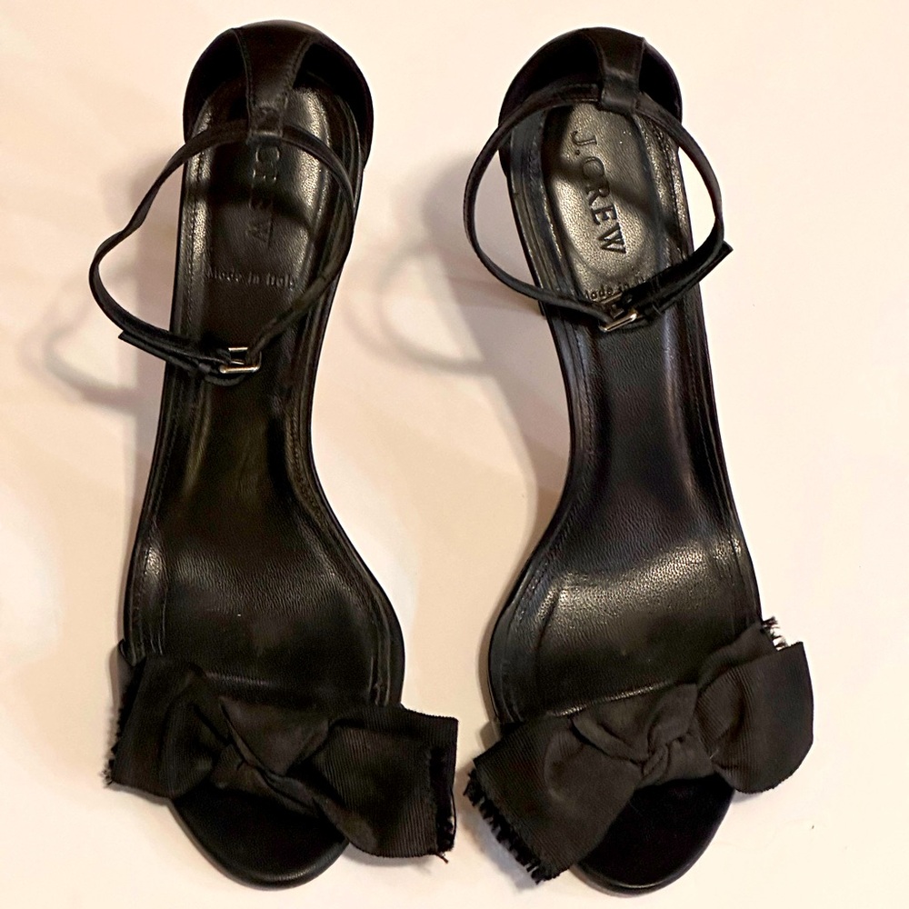 J. Crew Black Fabric Bow Stiletto Heel Sandals